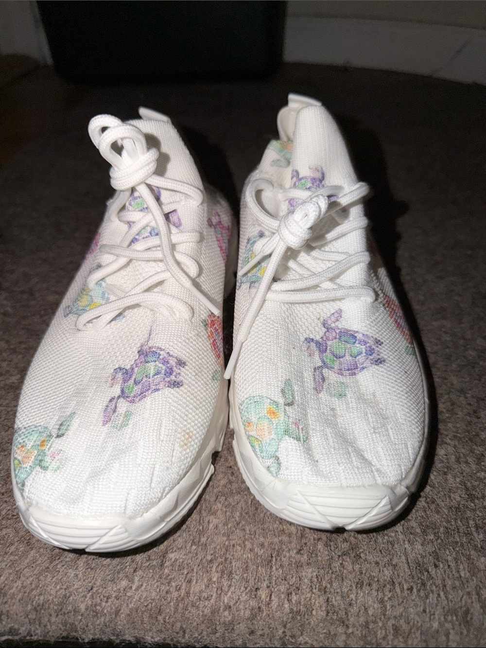 White Canvas Sneakers with Colorful Turtle Print